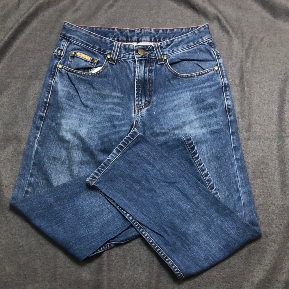 Blue Straight Leg Jeans with Authentic Fading